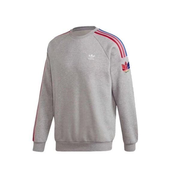 Adidas Men's Originals 3D Trefoil 3-Stripe Crewneck Sweatshirt Grey Size Medium - Picture 3 of 11